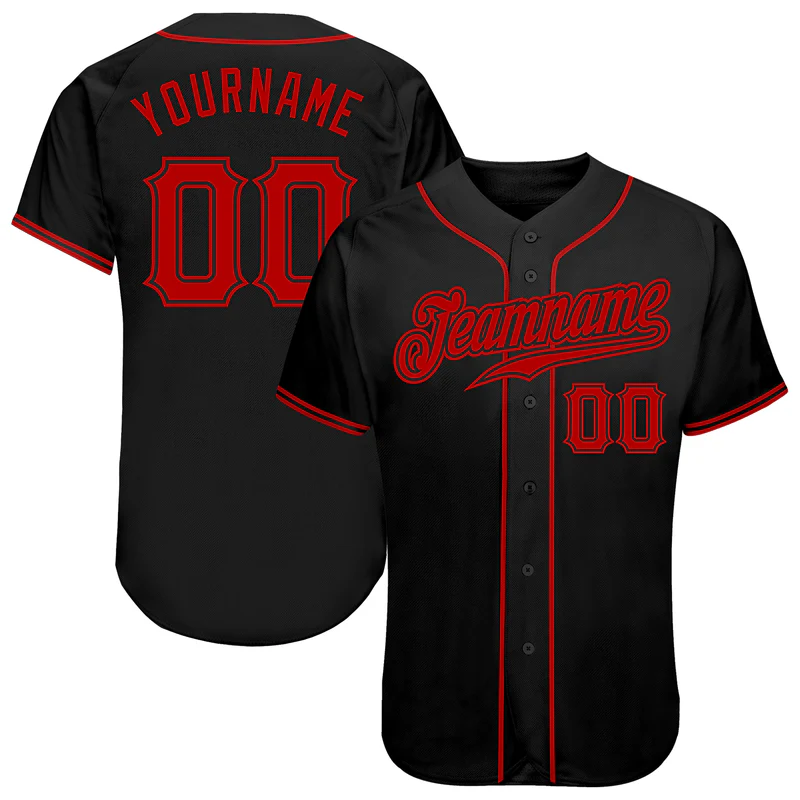 Custom Black Red Baseball Jersey
