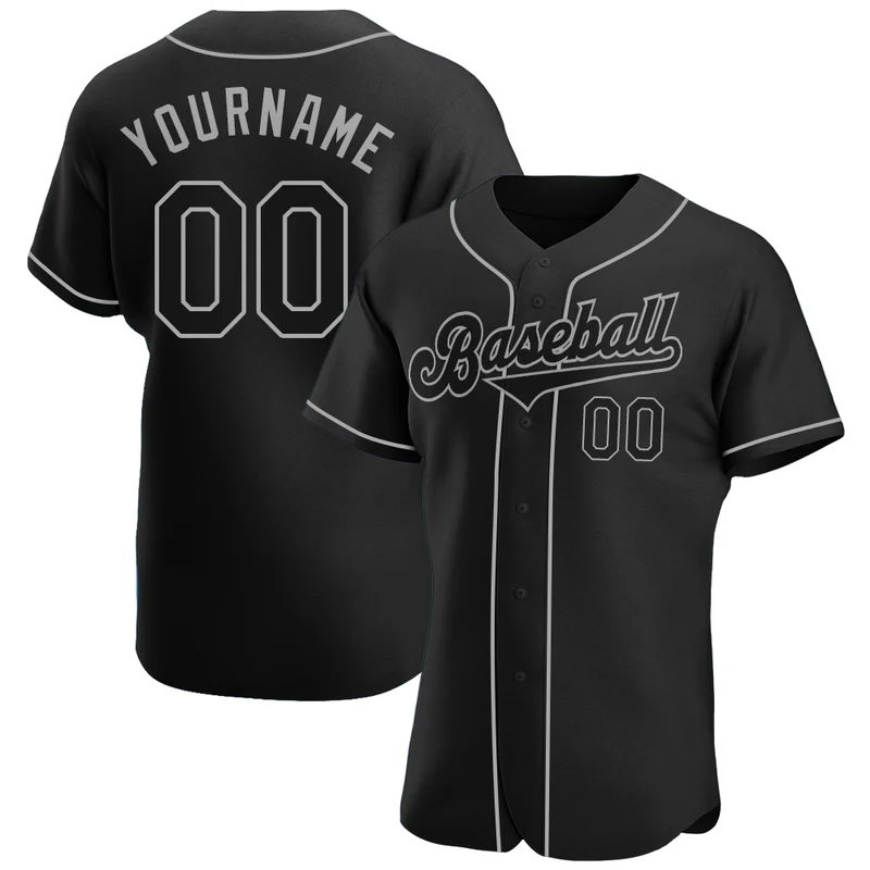 Custom Black Black-Gray Baseball Jersey