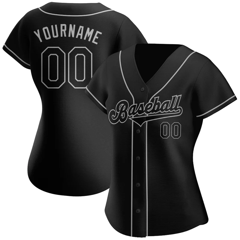 Custom Black Black-Gray Baseball Jersey