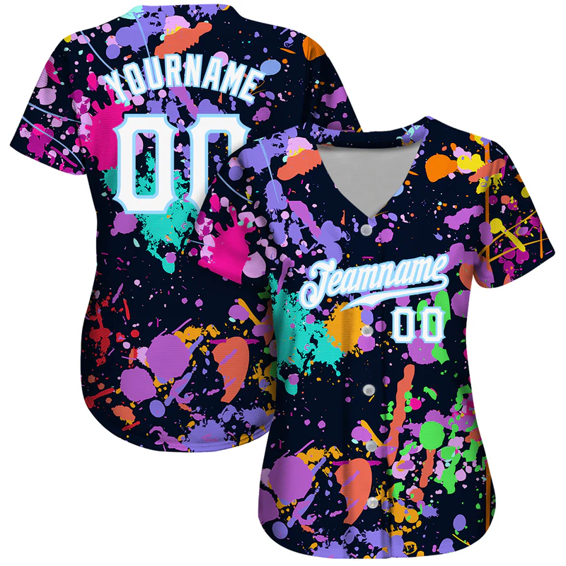 Custom Splashes Graffiti Pattern White-Light Blue 3D Baseball Jersey
