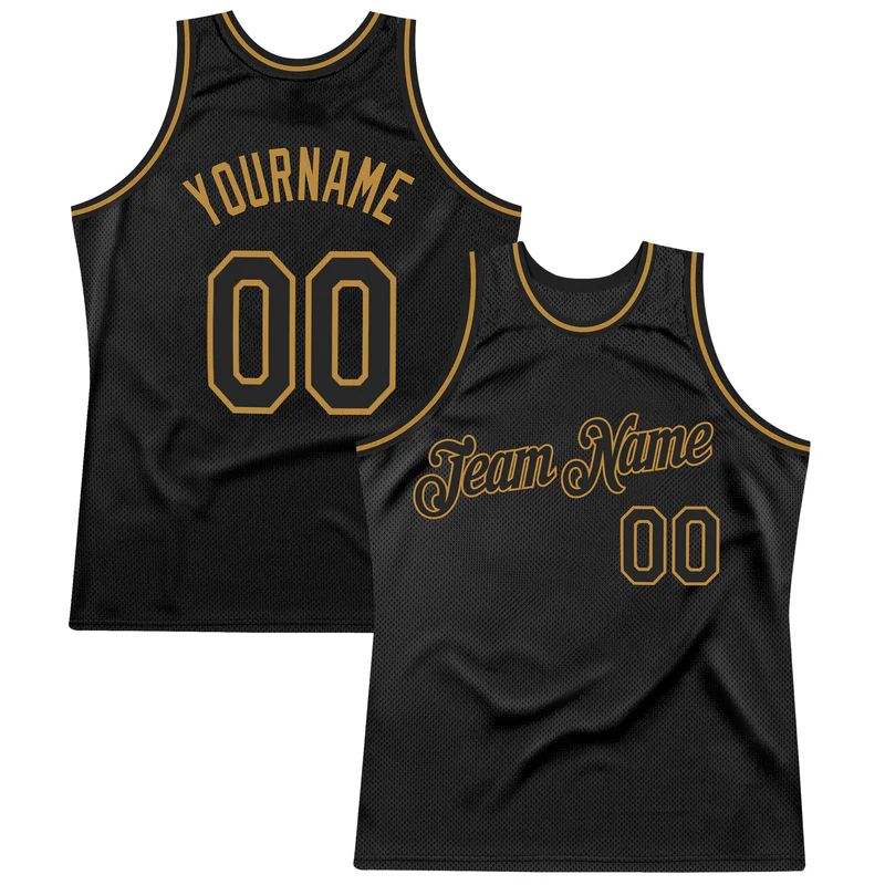 Custom Black Black-Old Gold Throwback Basketball Jersey