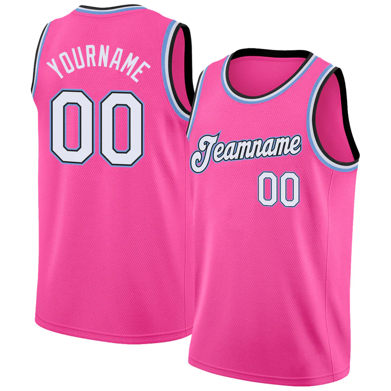Custom Pink White-Light Blue Round Neck Basketball Jersey