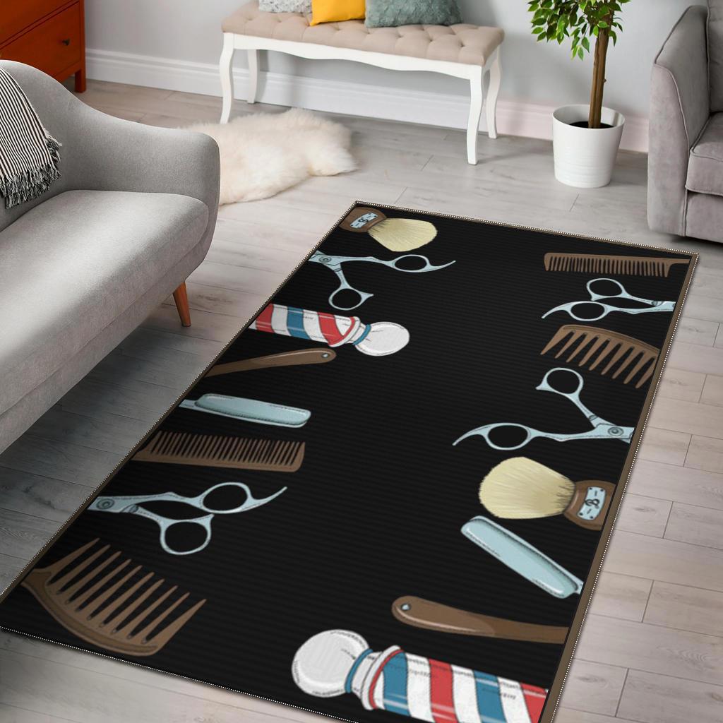 Barber tools rug black rug