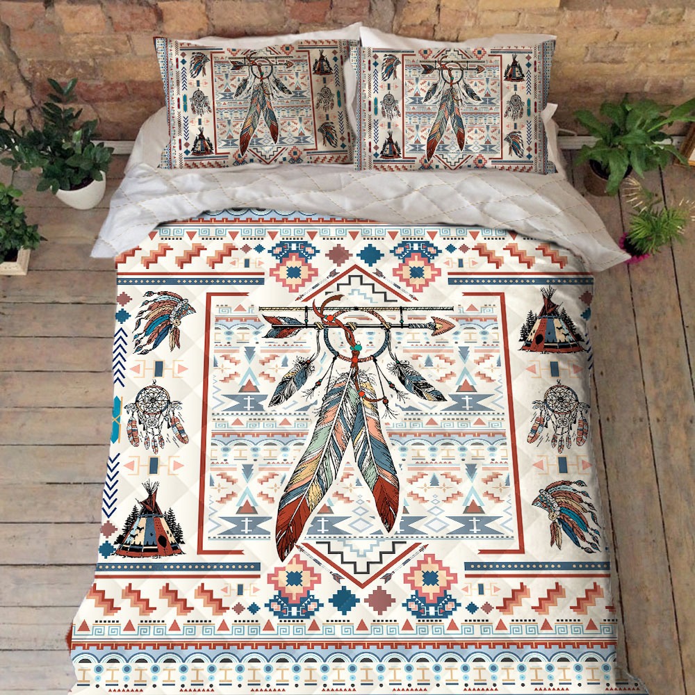 Color feather native american quilt bedding set
