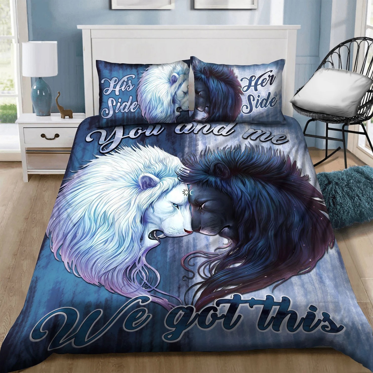Couple lion bedding set you and me we got this