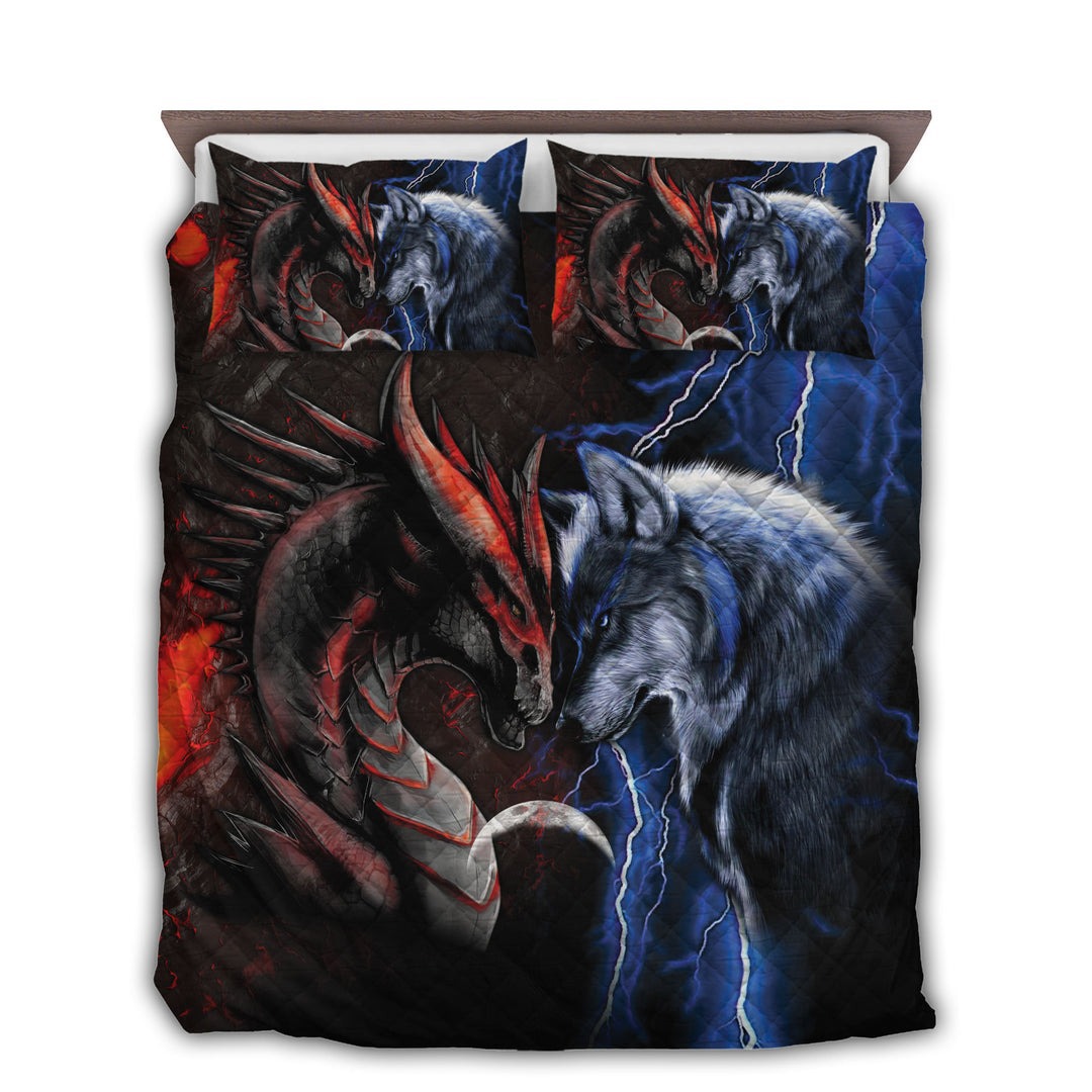 Dragon wolf couple quilt set