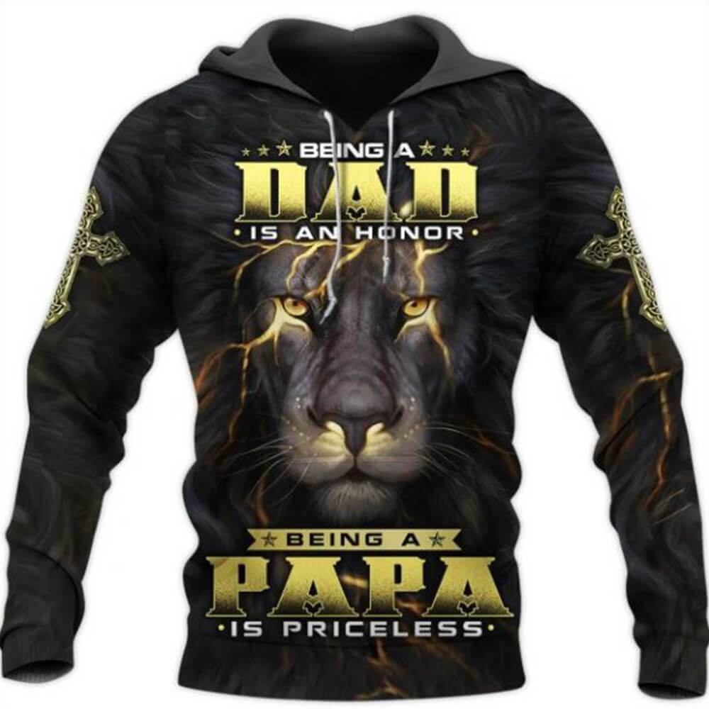 Grandpa 3d hoodie being a dad is an honor being a papa is priceless lion 3d hoodie