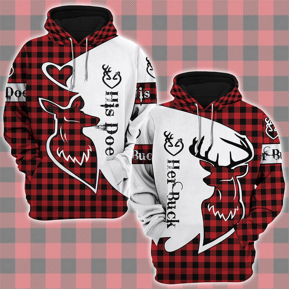 His doe her buck matching hoodies for couple plaid