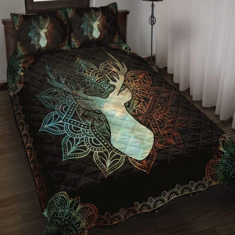 Mandala deer quilt bedding set