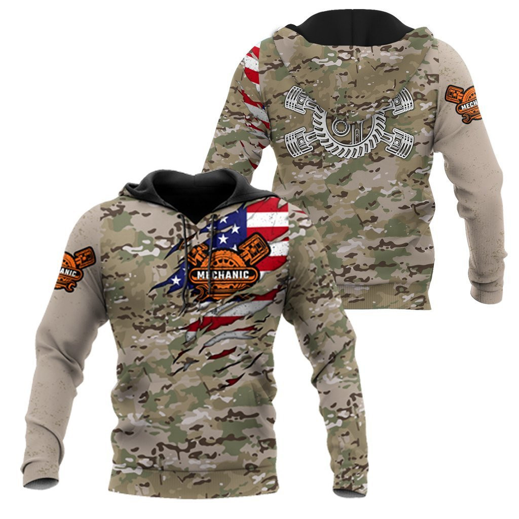Mechanic 3d hoodie american flag