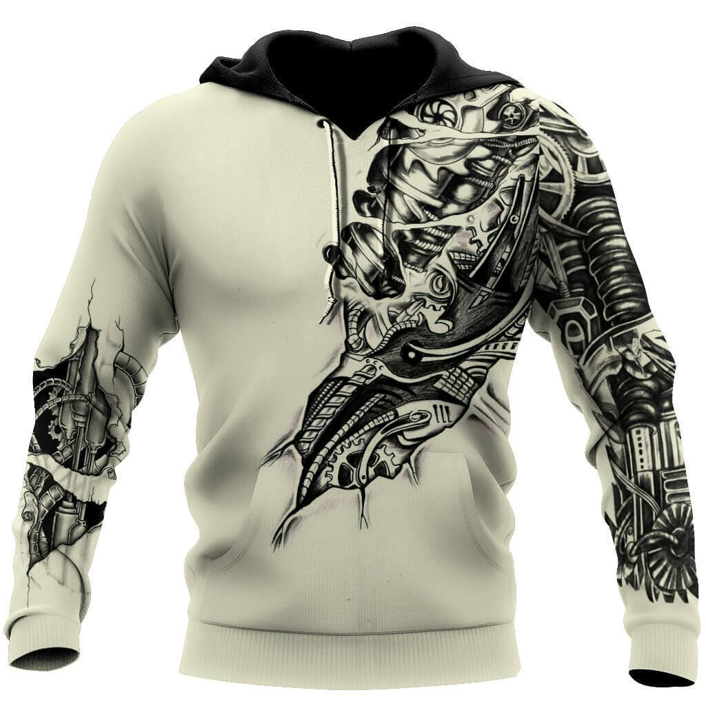 Mechanic tattoo 3d hoodie for men