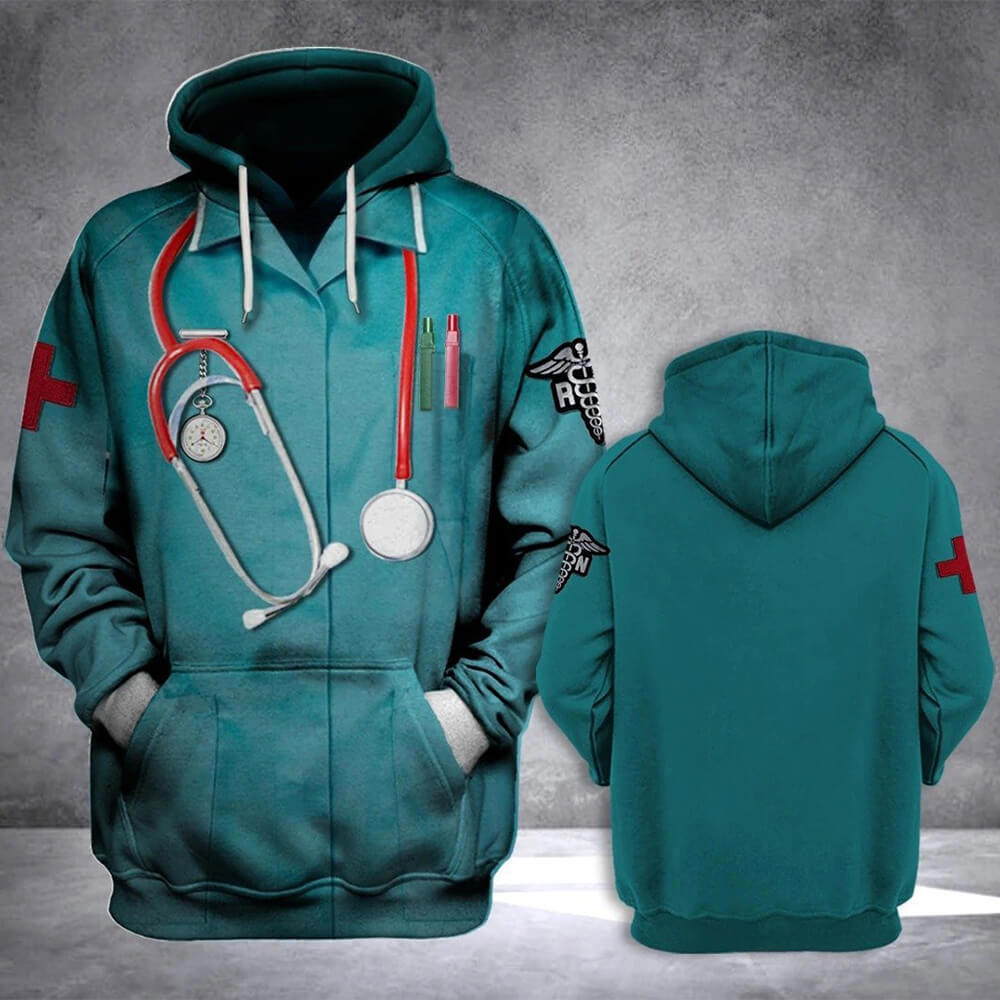 Nurse 3d hoodie with stethoscope