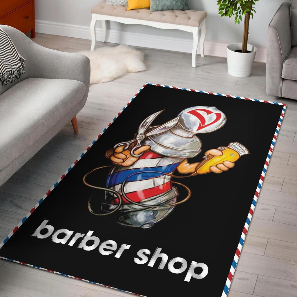 Personalized barber pole barber shop rug black