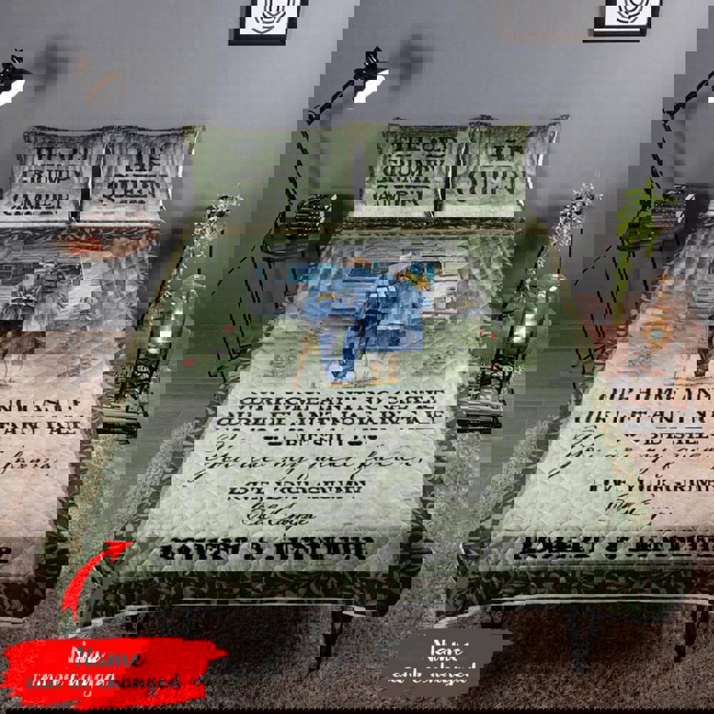 Personalized camping quilt set for old couple our home aint no castle