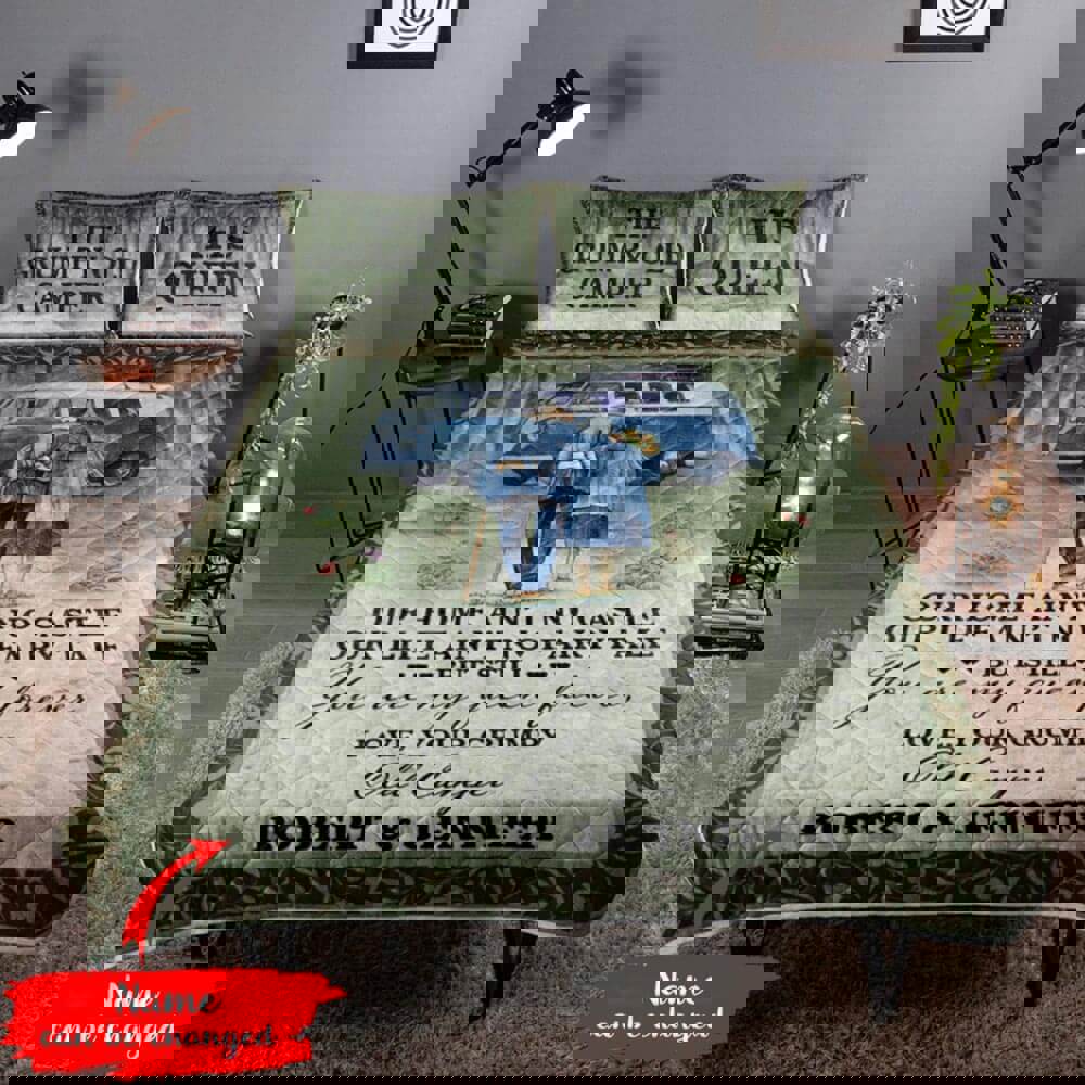 Personalized camping quilt set for old couple our home aint no castle you are my queen forever