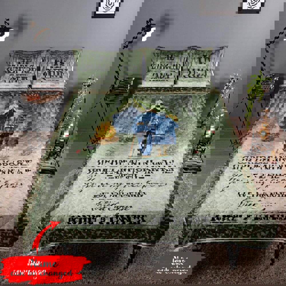 Personalized camping tent quilt set for old couple our home aint no castle