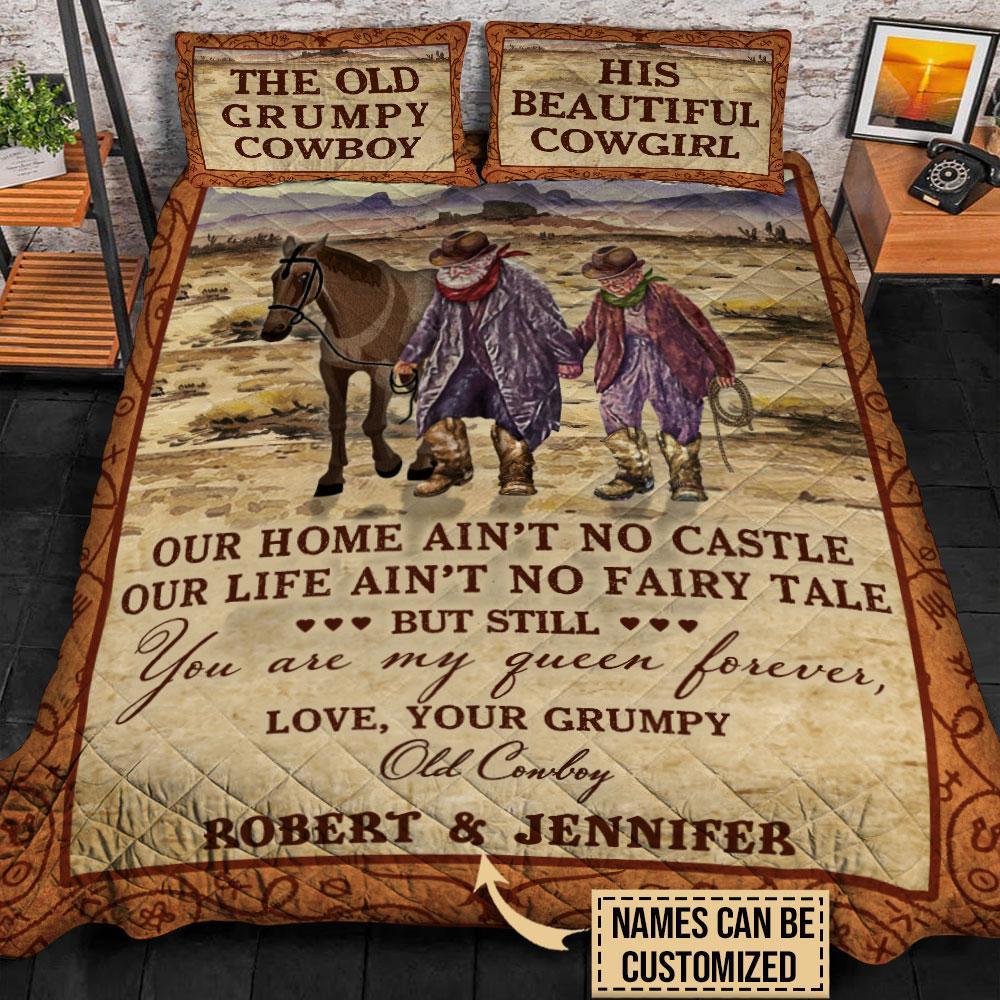 Personalized couple cowboy quilt set our home aint no castle