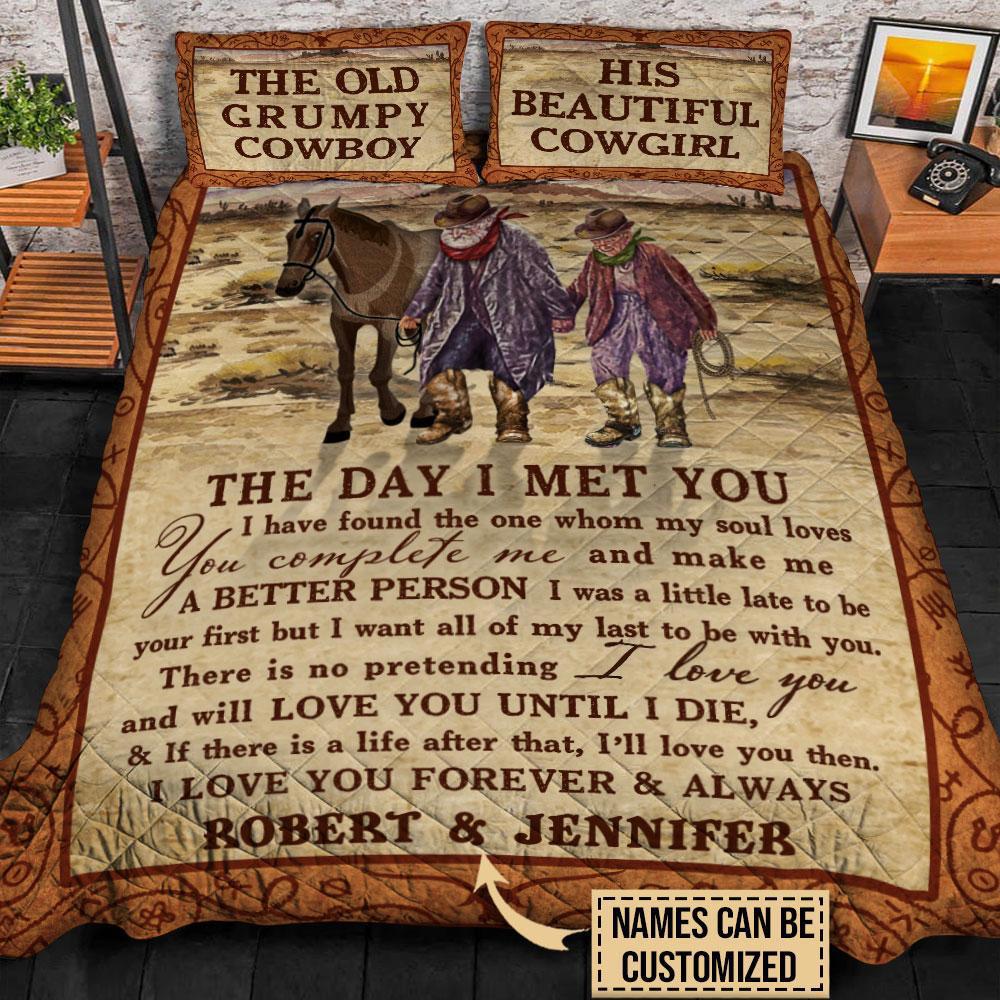 Personalized couple cowboy quilt set the day i met you
