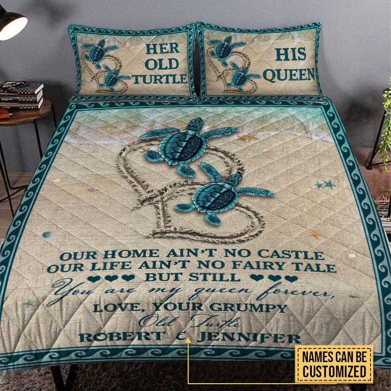 Personalized couple turtle quilt set our home aint no castle