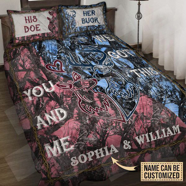 Personalized deer couple you and me quilt bedding set