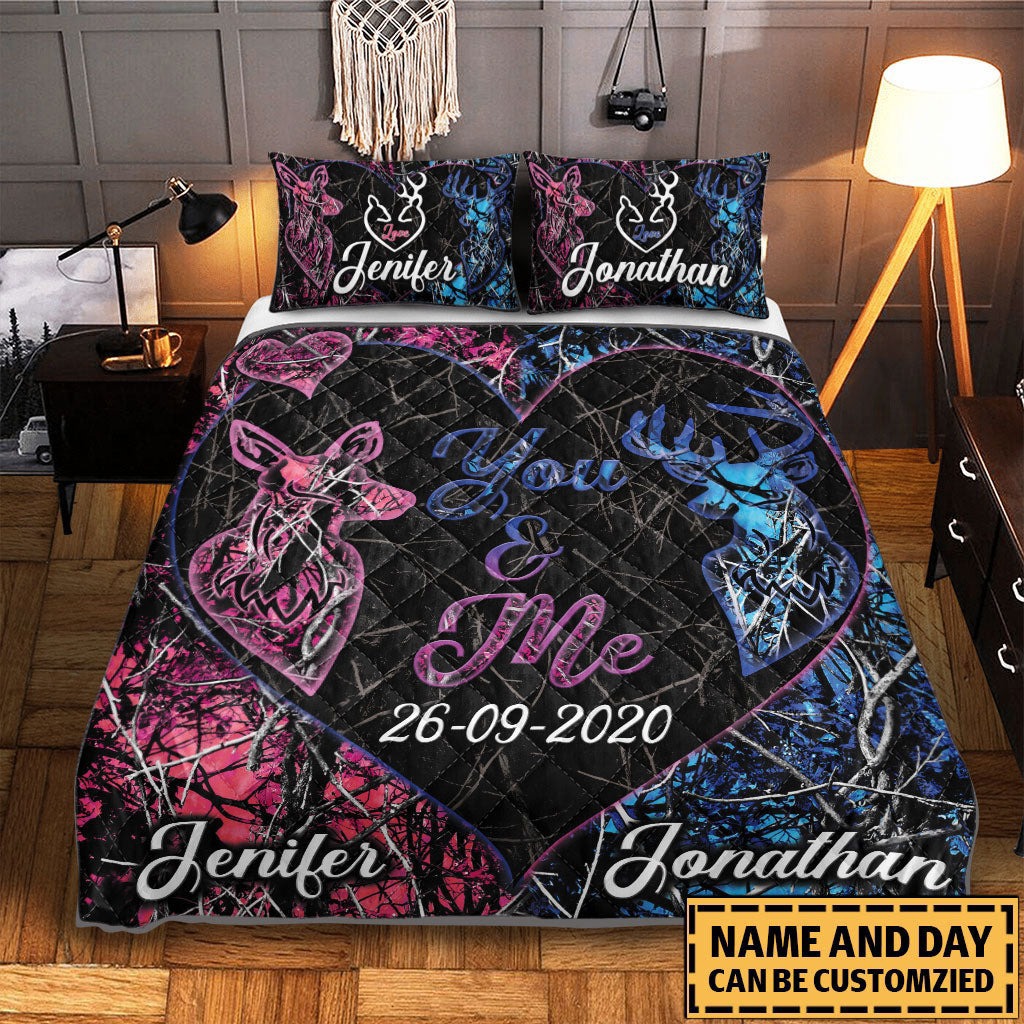 Personalized deer hunting couple quilt bedding set you and me