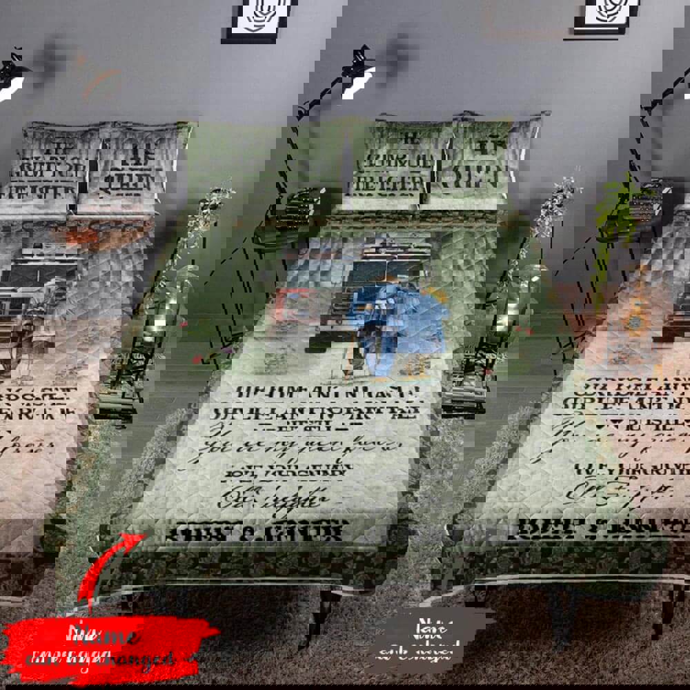 Personalized firefighter quilt set for old couple our home aint no castle