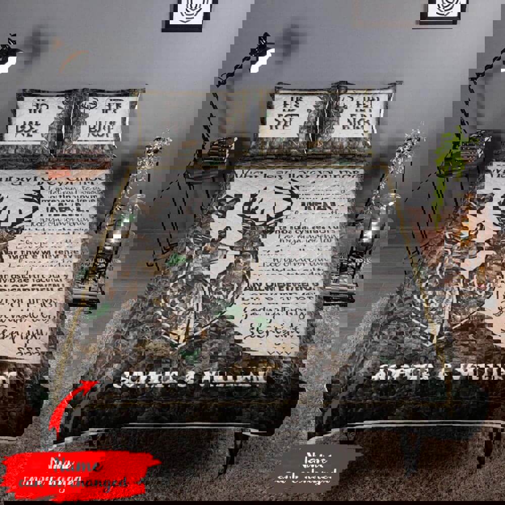 Personalized his doe her buck quilt set for couple when i say i love you