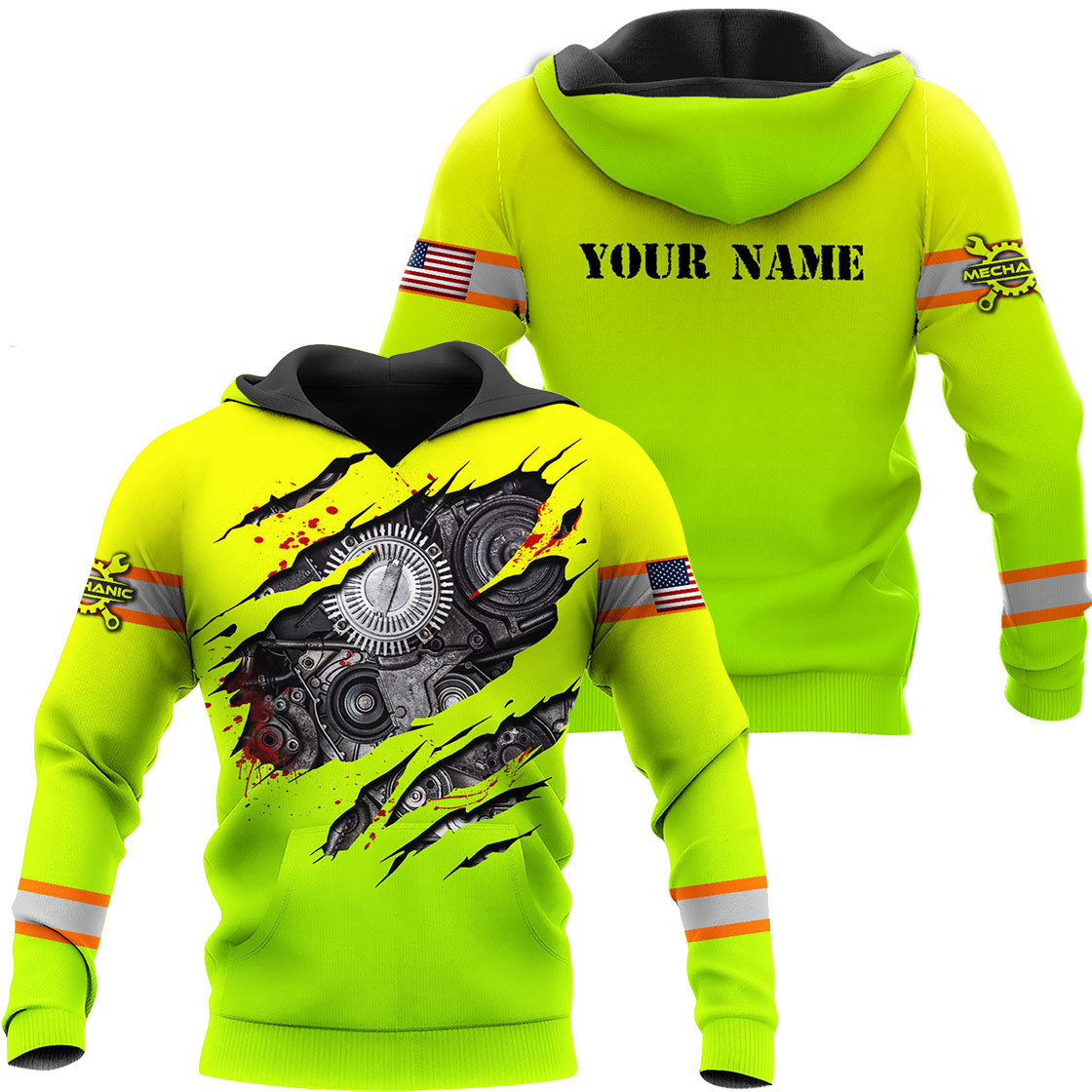 Personalized mechanic 3d hoodie for men