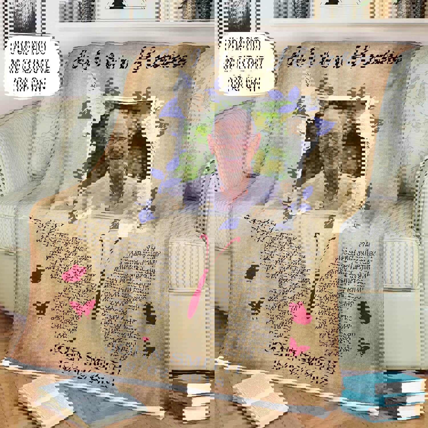 Personalized memorial blanket as i sit in the heaven butterfly blanket