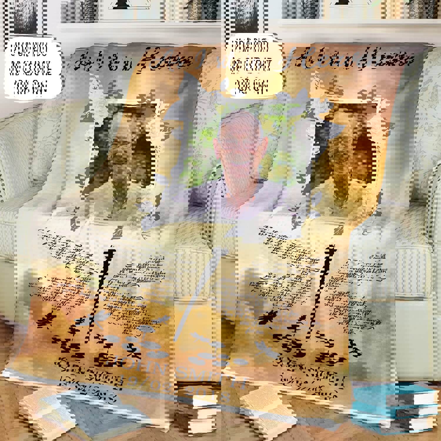 Personalized memorial blanket as i sit in the heaven dragonfly blanket