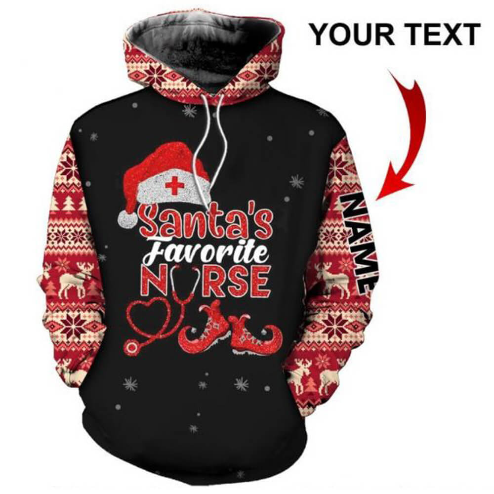 Personalized nurse 3d hoodie santa favorite nurse