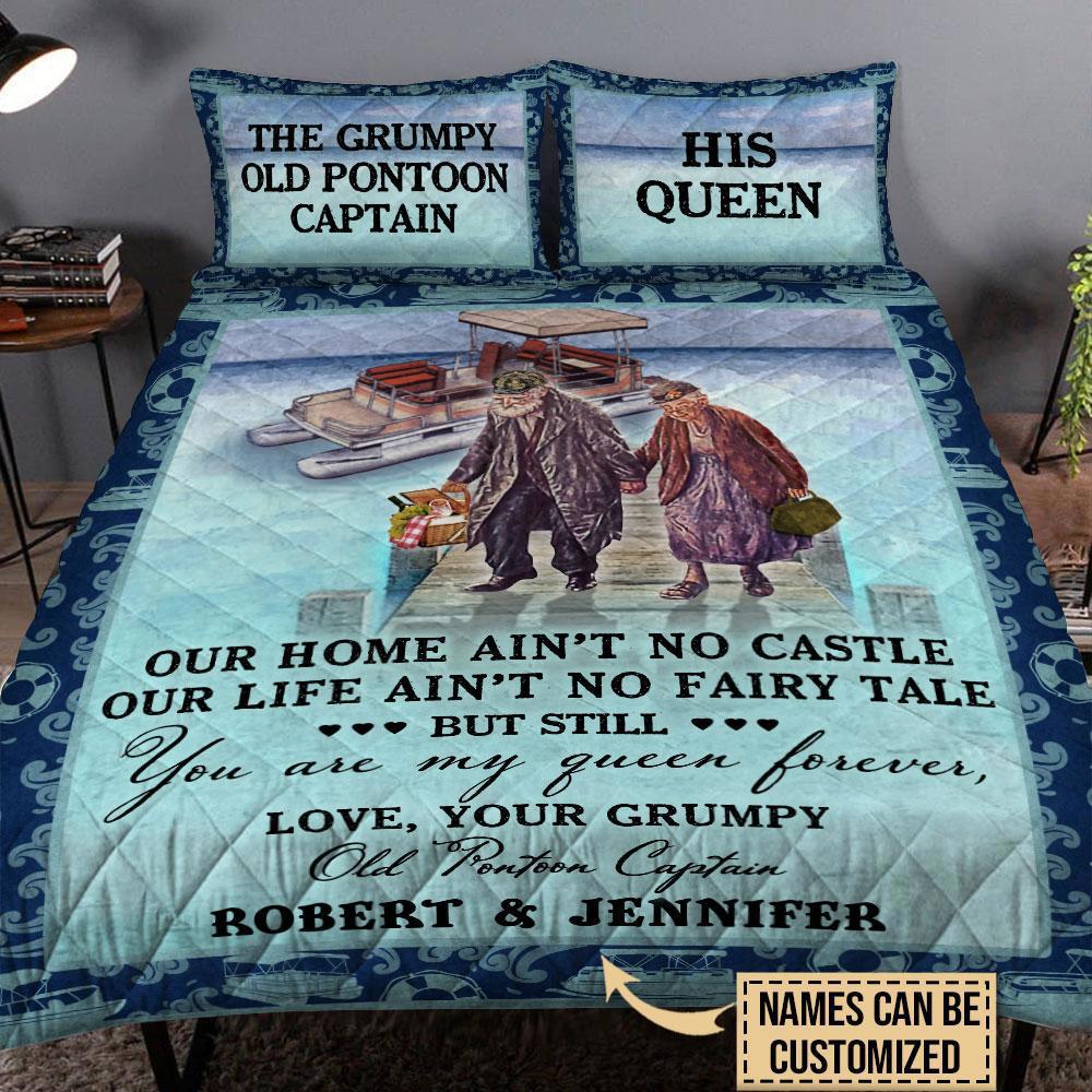 Personalized pontoon quilt set gift for old couple our home aint no castle