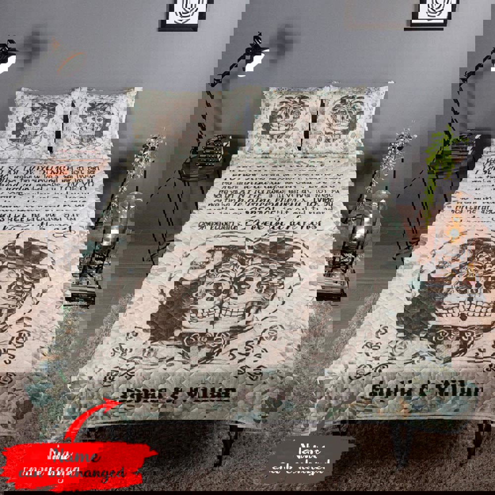 Personalized skull couple quilt set i love you the most