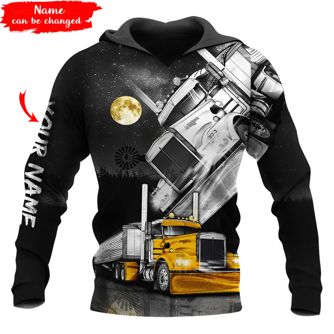 Personalized trucker 3d hoodie gold truck in the dark