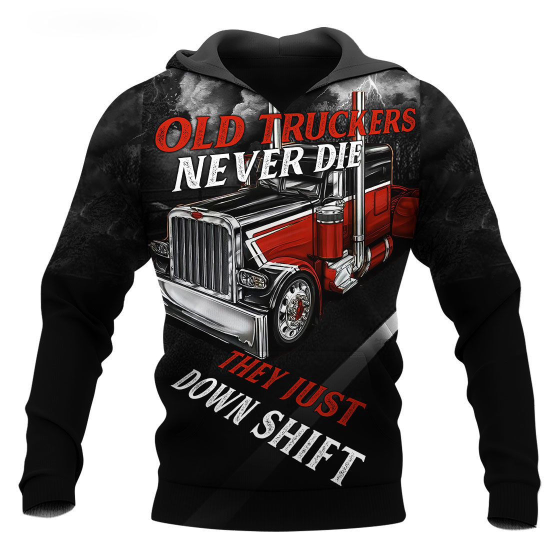 Personalized trucker 3d hoodie old truckers just down shift