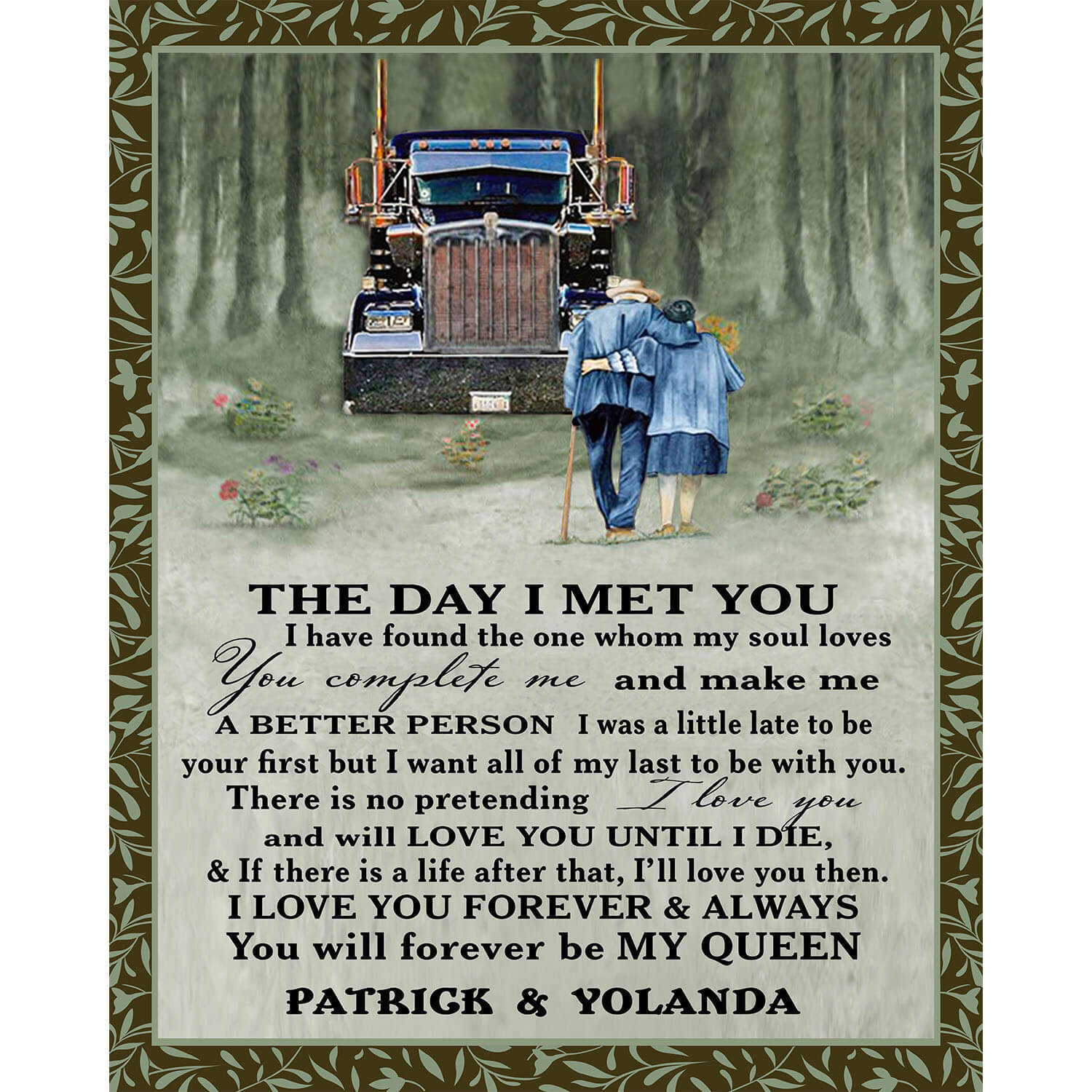Personalized trucker blanket the day i met you gift for old couple