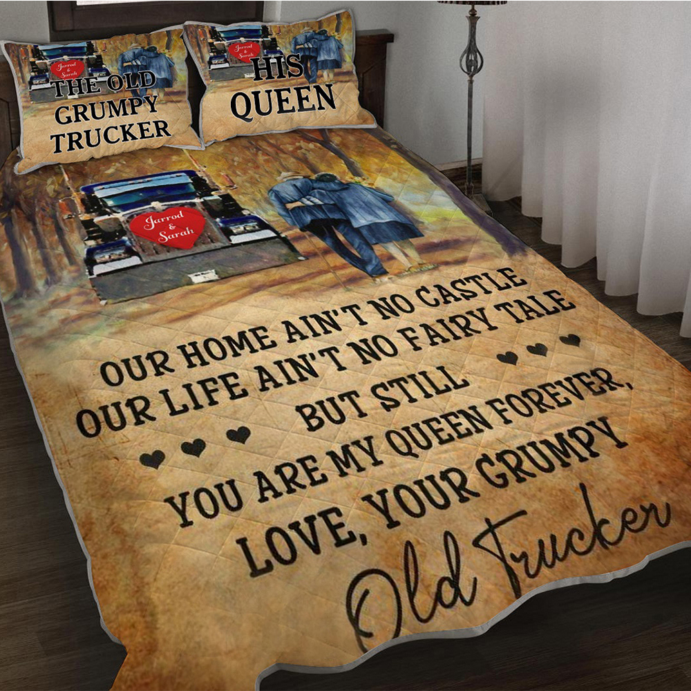 Personalized trucker wife quilt set our home aint no castle