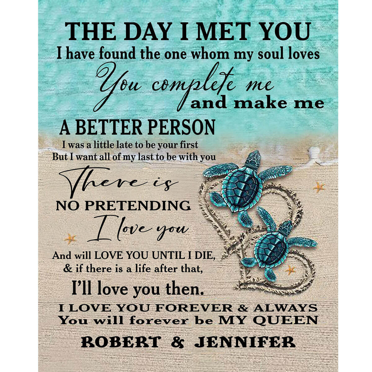 Personalzed couple turtle blanket the day i met you