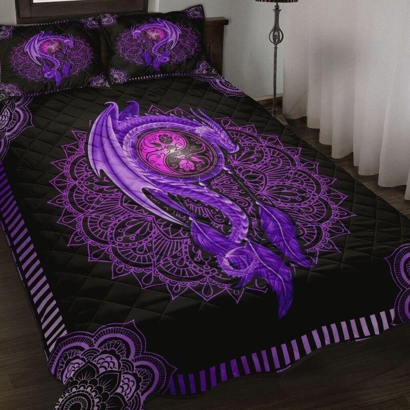 Purple mandala dragon quilt set
