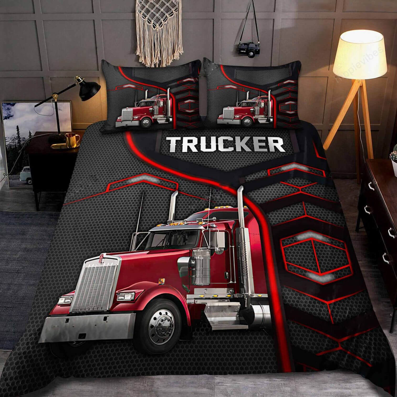 Red trucker bedding set