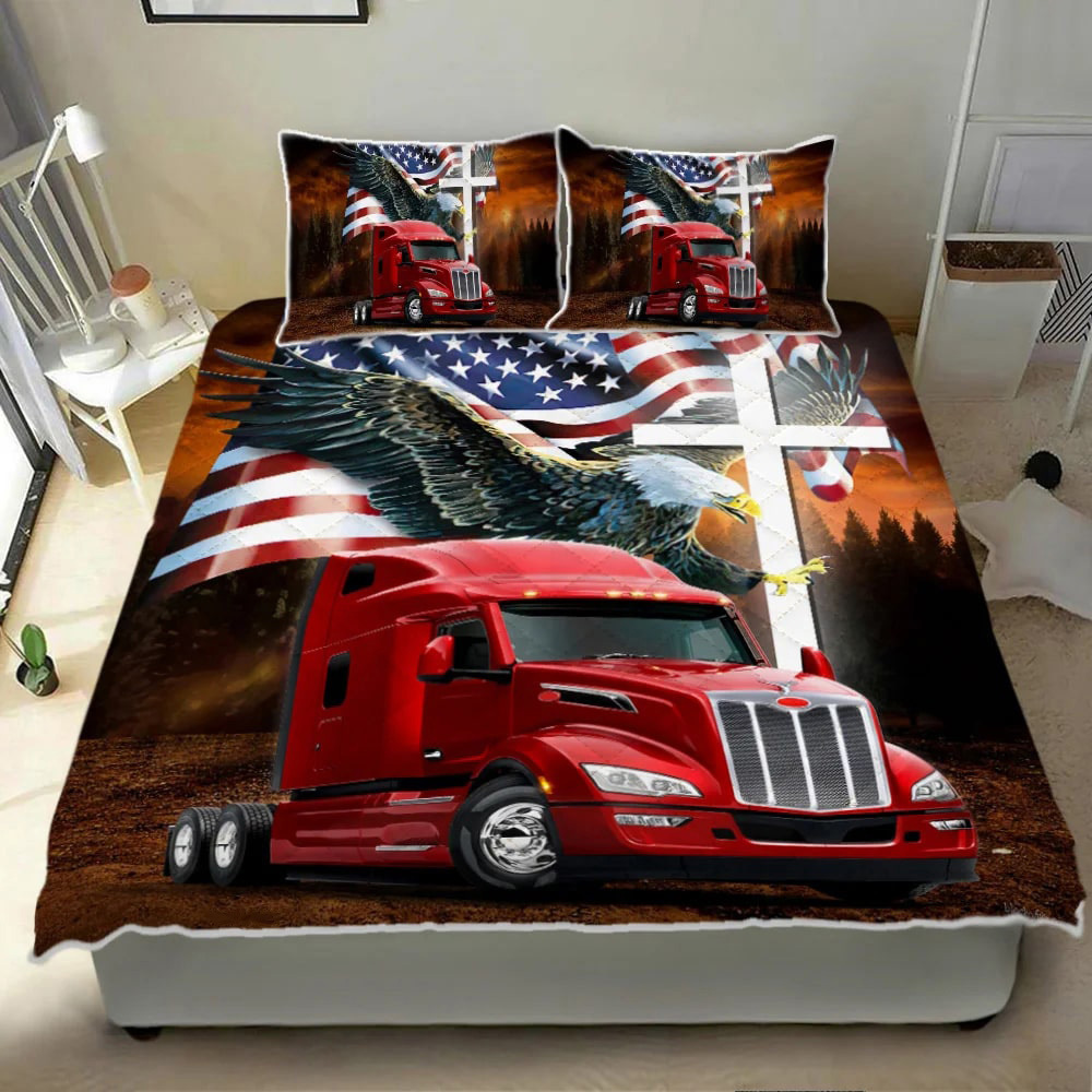 Truck driver bedding set jesus american flag eagle