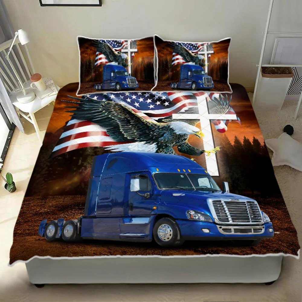 Truck driver bedding set jesus american flag eagle trucker bedding set