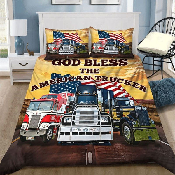 Trucker bedding set god bless the american trucker