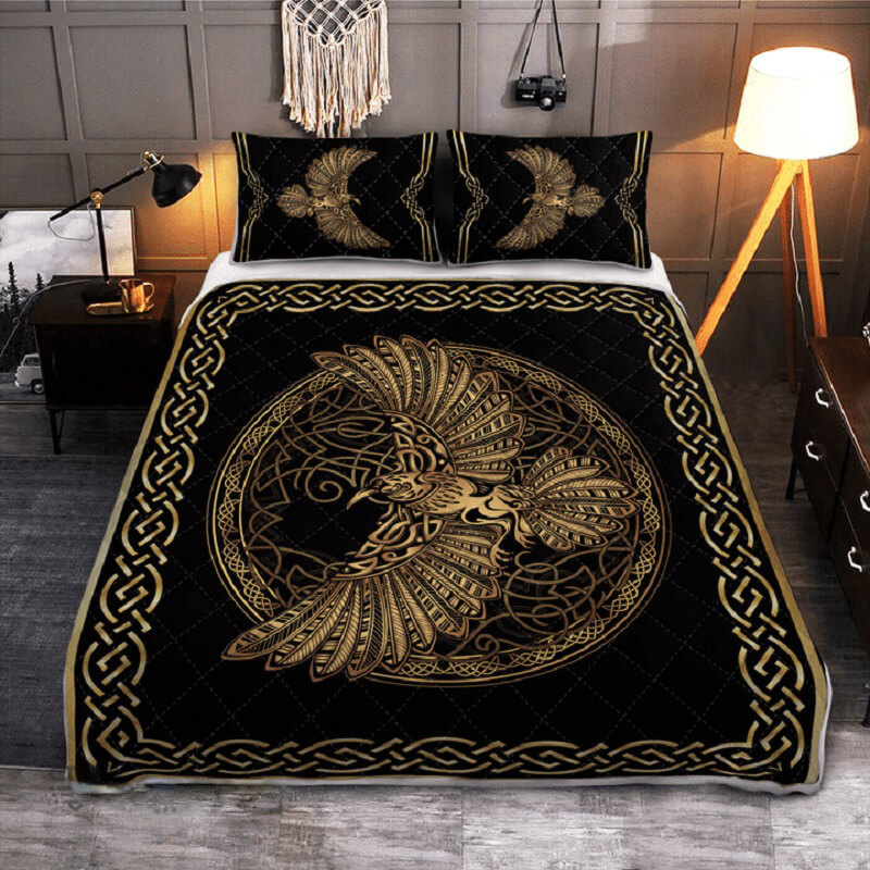 Viking quilt set odins celtic raven