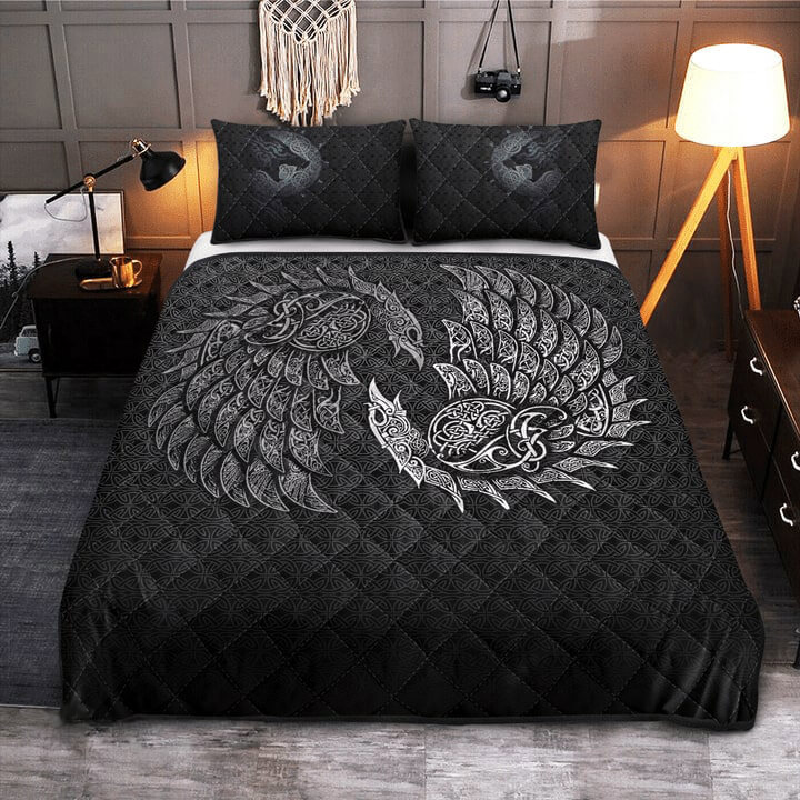 Viking quilt set ravens of odin