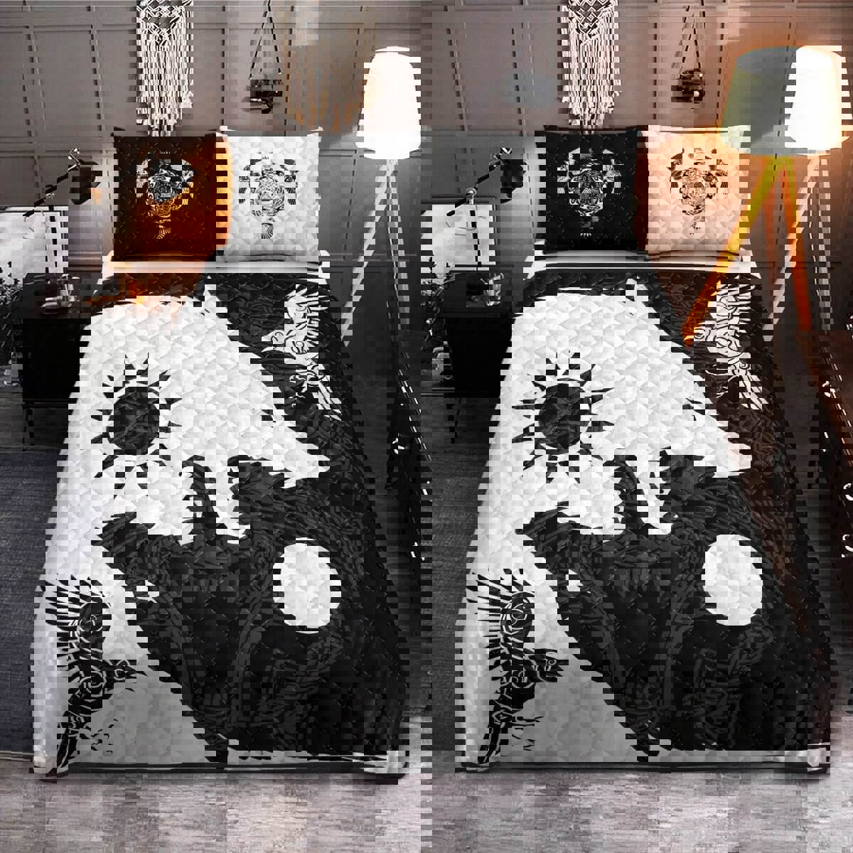 Viking quilt set yin yang wolf and raven