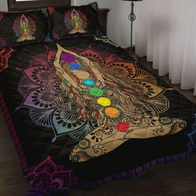 Yoga girl mandala quilt bedding set