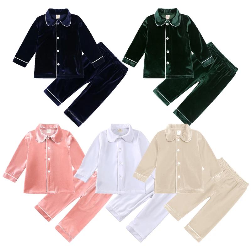1-11Y Baby Boy Girl Christmas Essential Warm Winter Red Velvet Pajamas Set Toddler Long Sleeve Lace Sleepwear Kids Clothing Suit