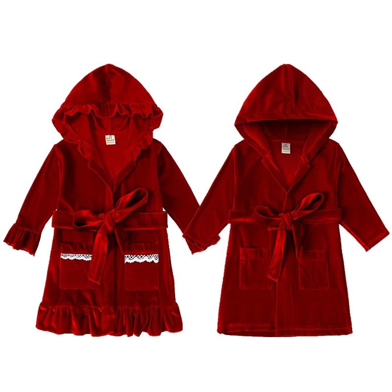 1-11Y Baby Boy Girl Christmas Essential Warm Winter Red Velvet Pajamas Set Toddler Long Sleeve Lace Sleepwear Kids Clothing Suit