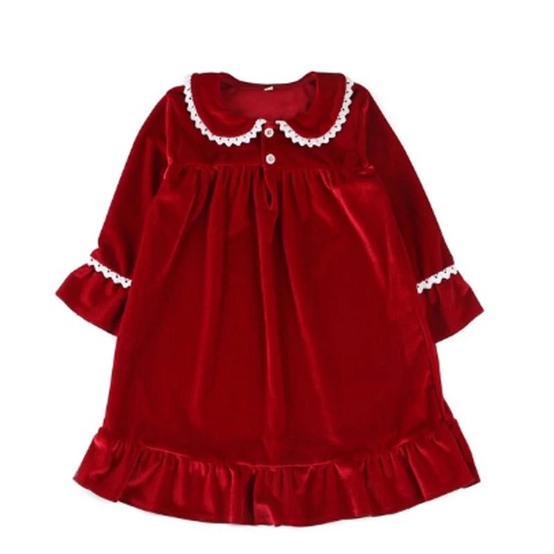 1-11Y Baby Boy Girl Christmas Essential Warm Winter Red Velvet Pajamas Set Toddler Long Sleeve Lace Sleepwear Kids Clothing Suit